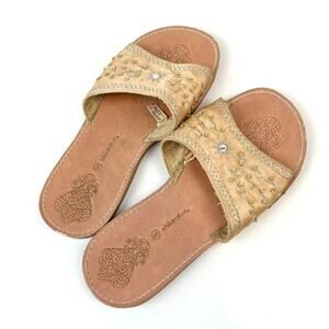 Vintage Y2K Mossimo Beaded Sequin Embroidered Sandals Flip Flops 5 Gold Fairy